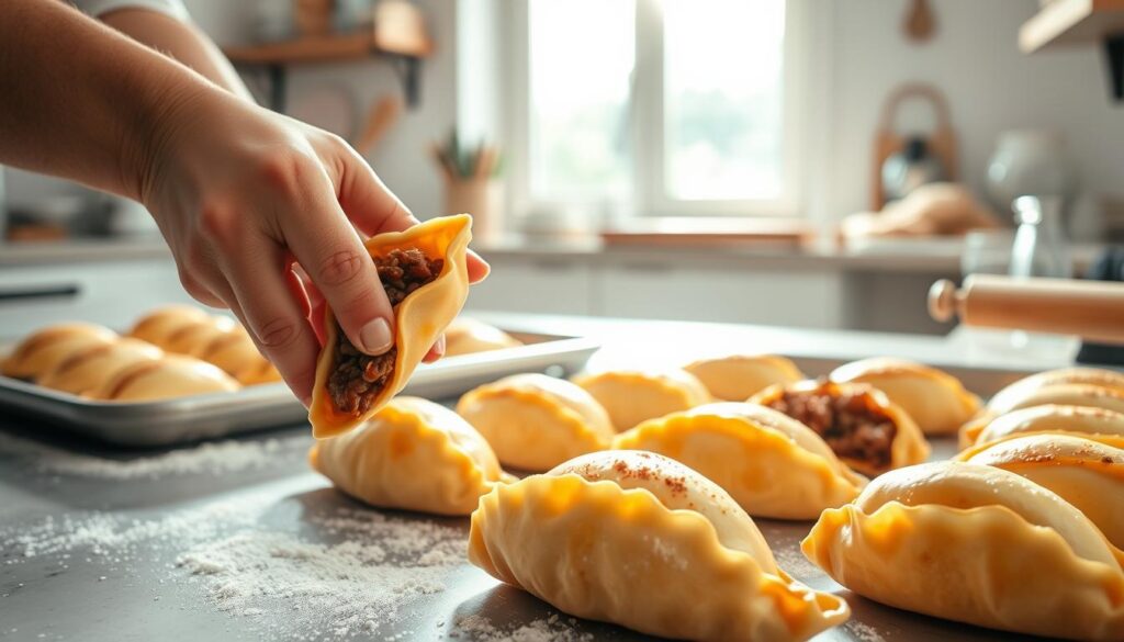 Preparing baked empanadas Preparing baked empanadas