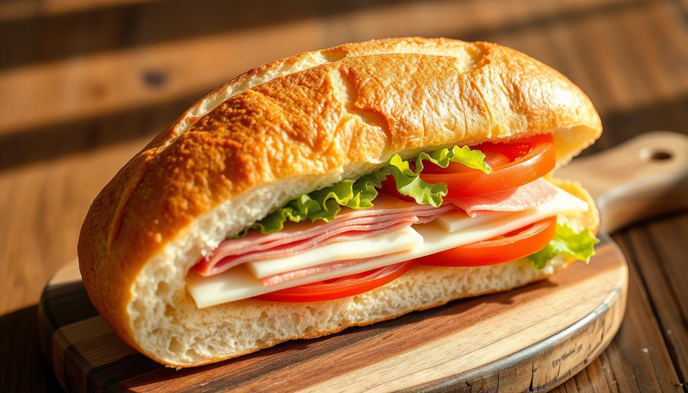 baguette cut into angle sandwich