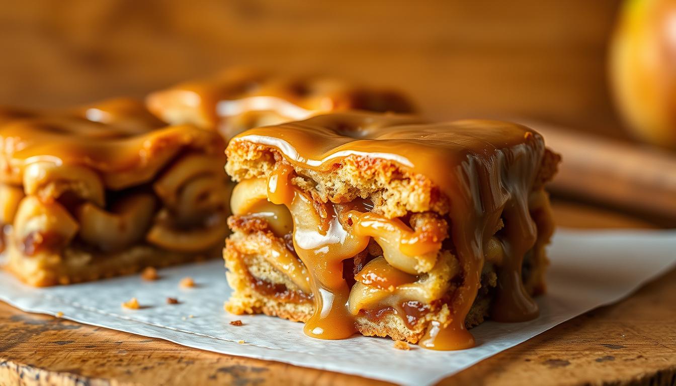 cinnamon roll apple pie bars with maple glaze