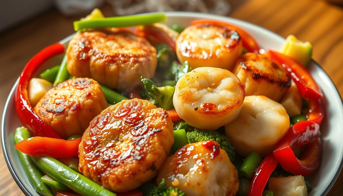 fishcakes and scallops stir fry recipe