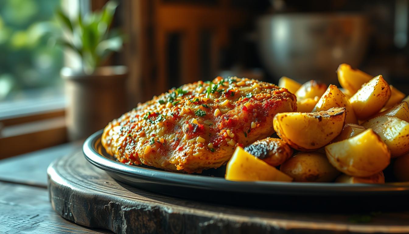 garlic parmesan chicken and potatoes