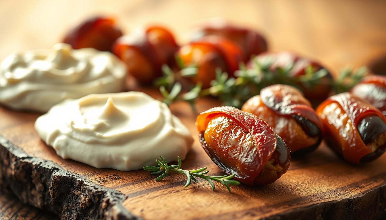 whipped goat goat cheese date bacon wrapped