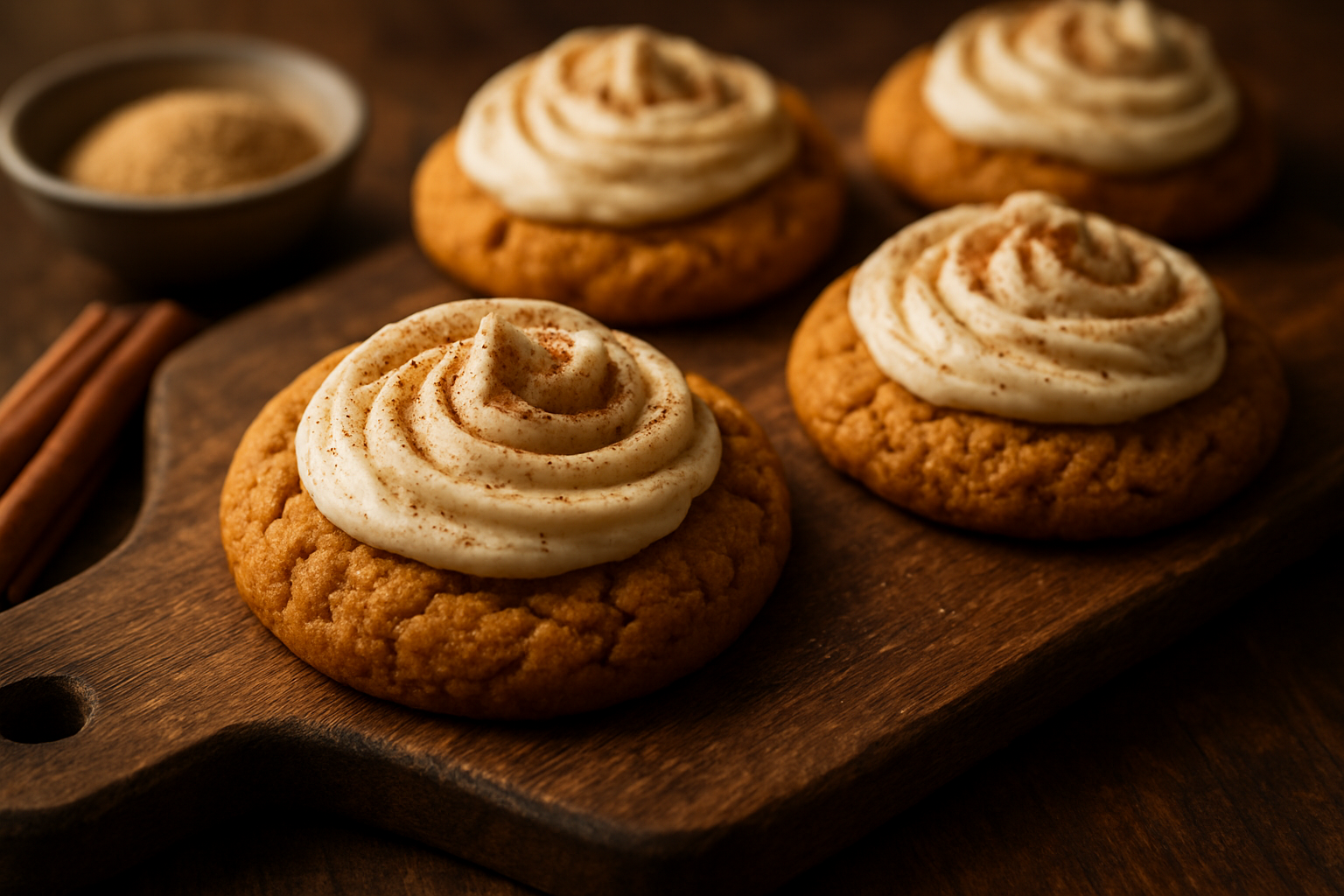 Soft Pumpkin Cookies Cinnamon Frosting Top Down