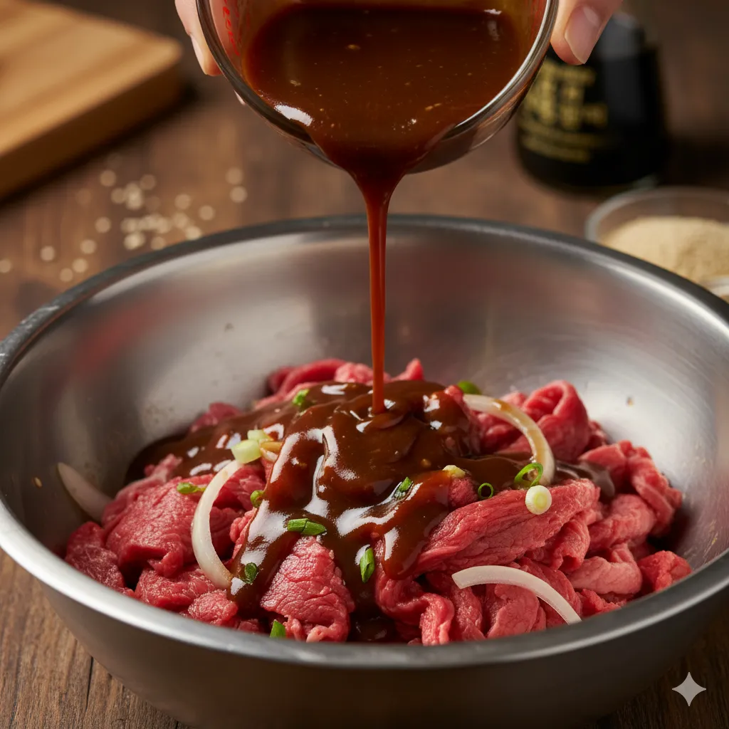 authentic bulgogi recipe sauce pouring