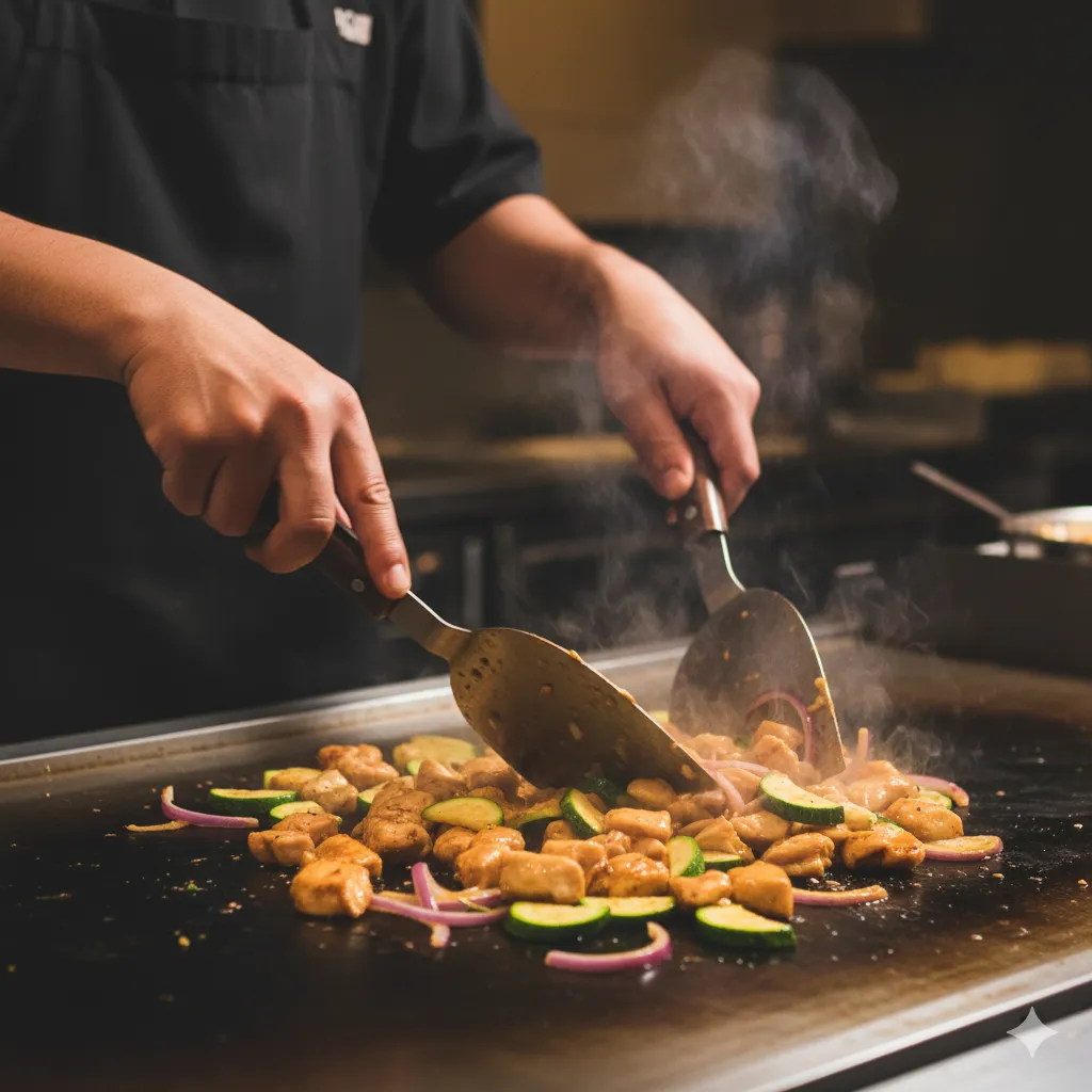 chef cooking hibachi at home