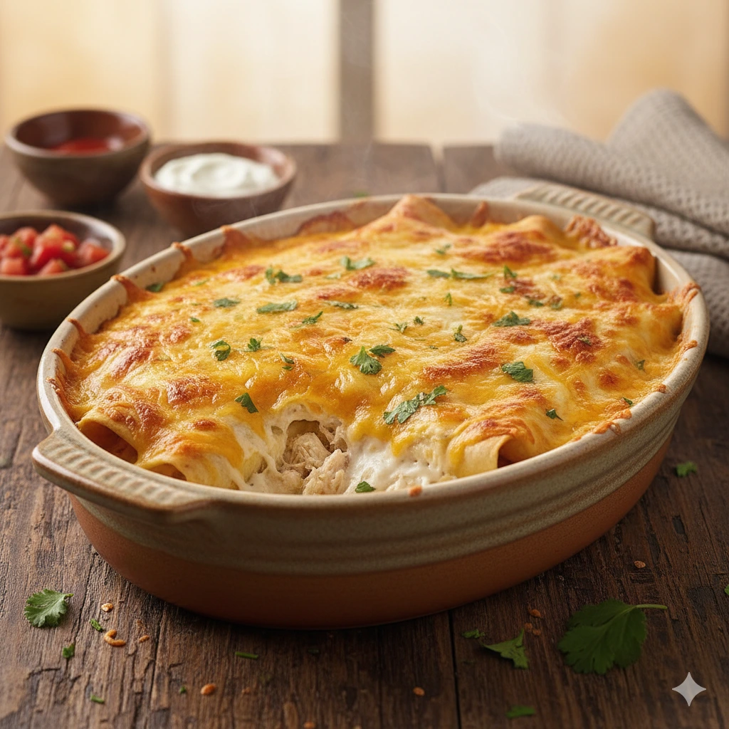 cream cheese chicken enchiladas on a pot
