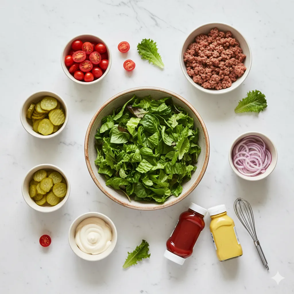 ingredients for burger bowl