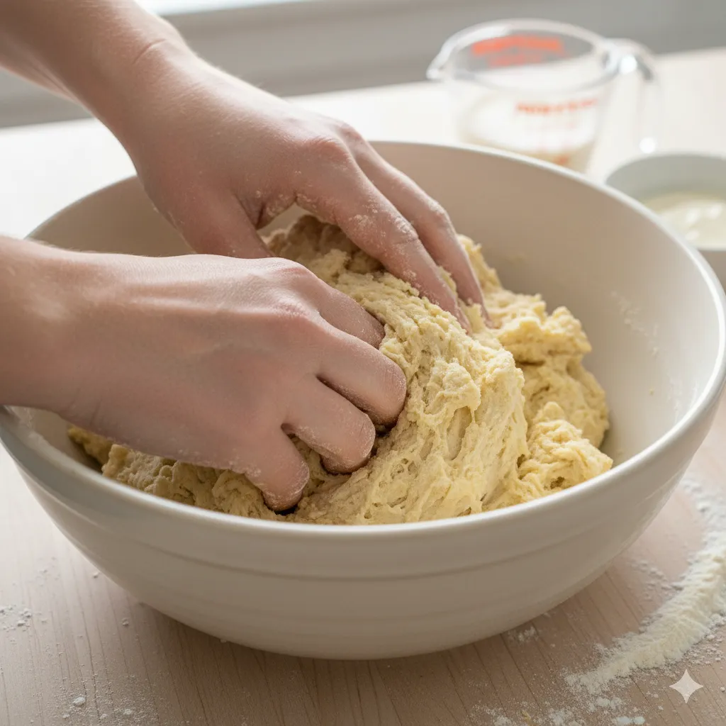 kneading biscuit dough