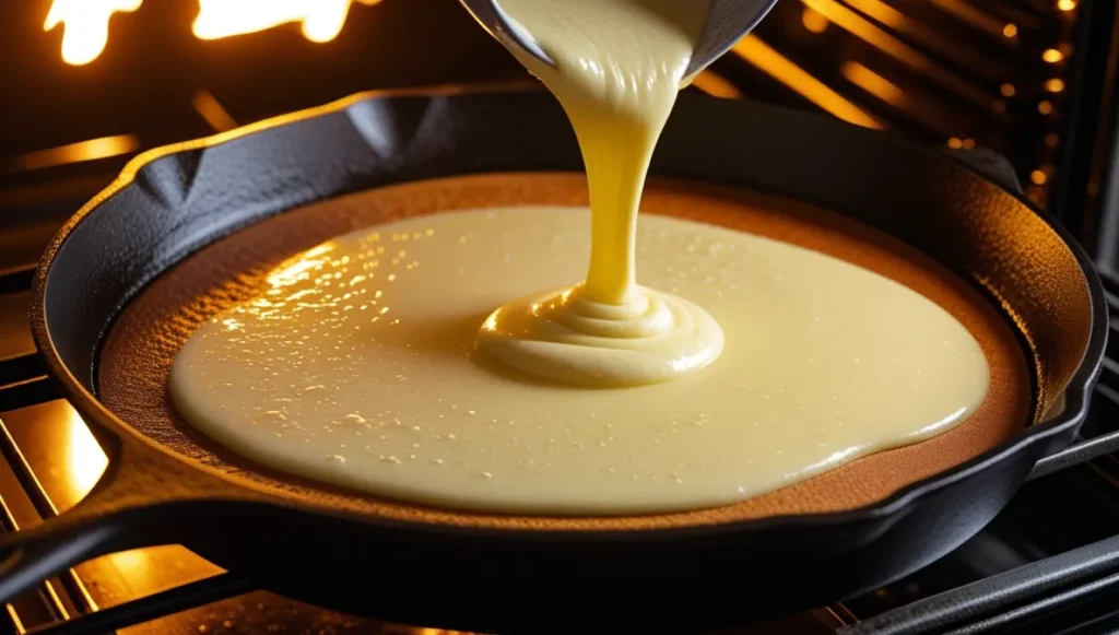 pouring batter easy german pancake recipe