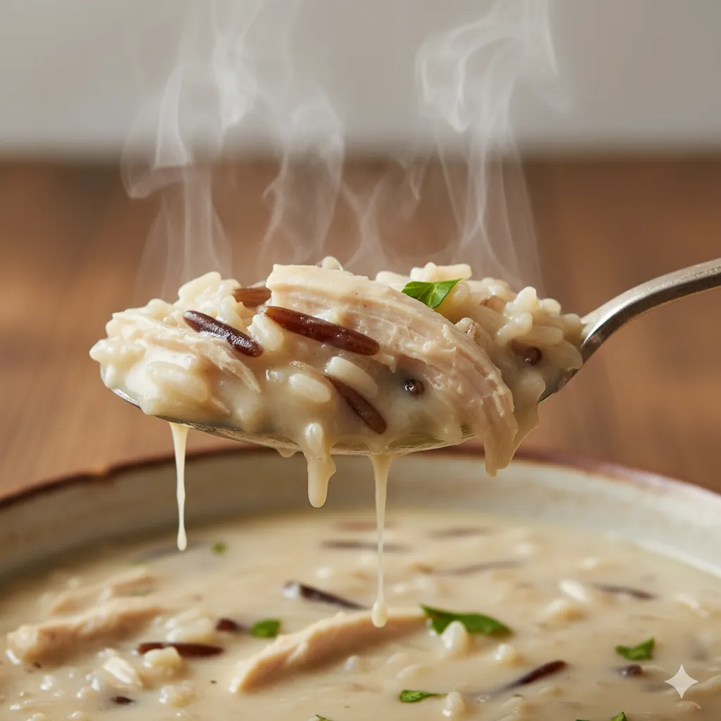 spoonful of creamy chicken and rice soup