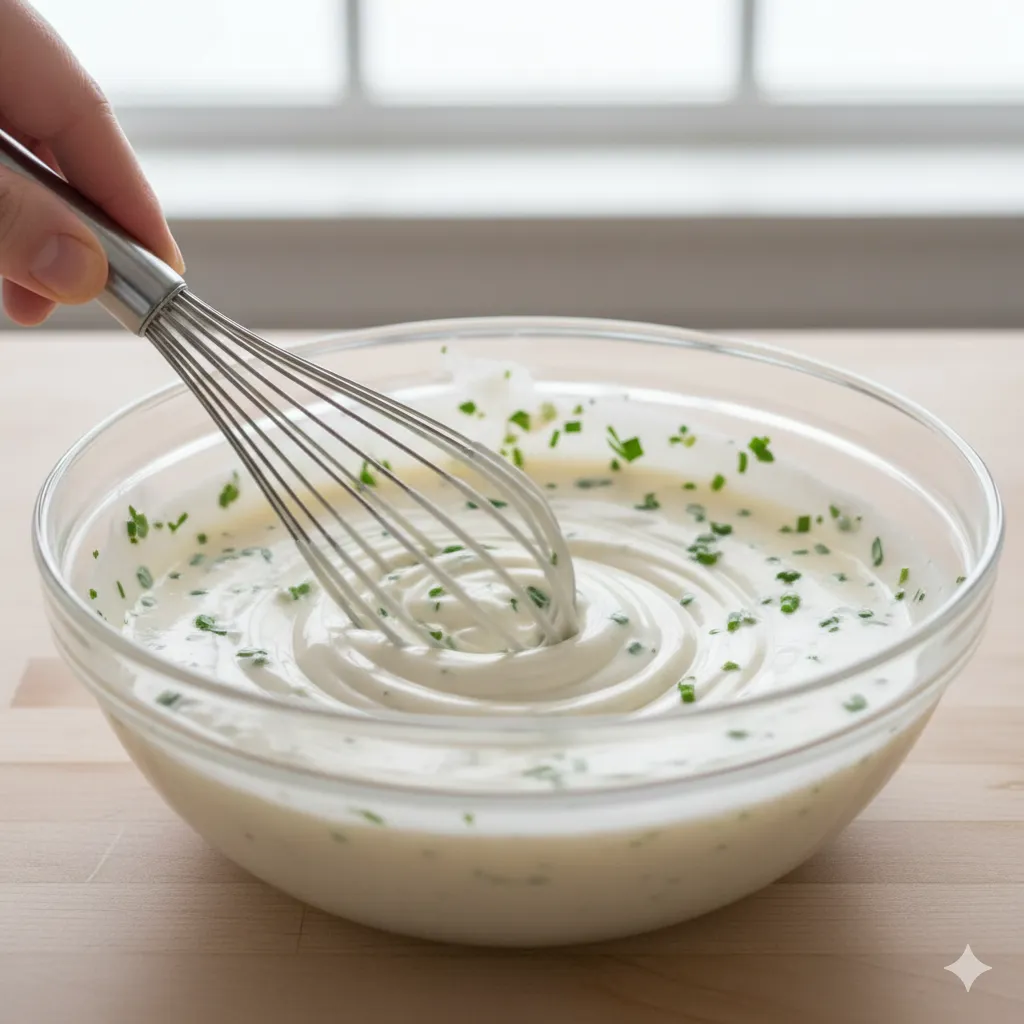 whisking homemade ranch dressing