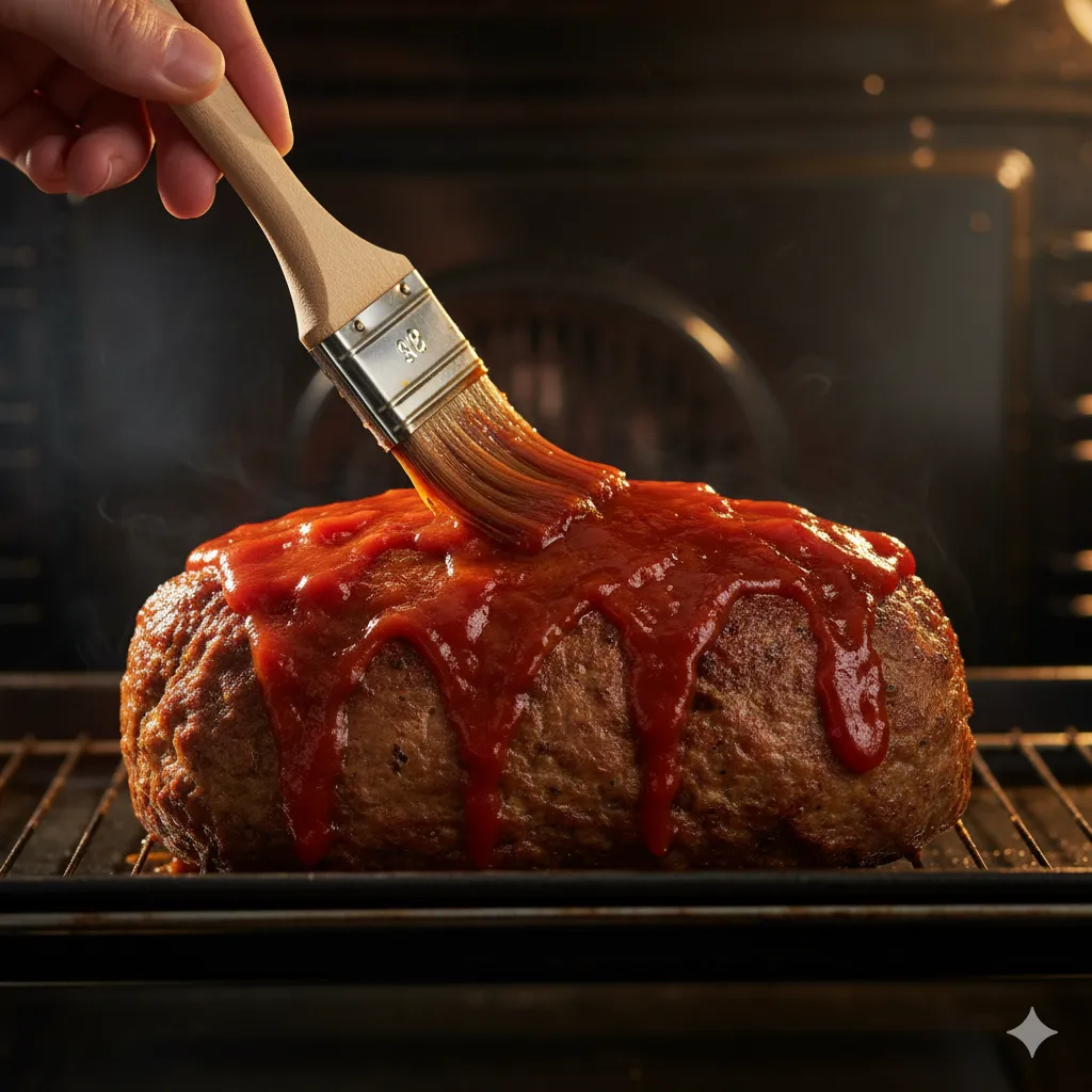 applying meatloaf ketchup glaze