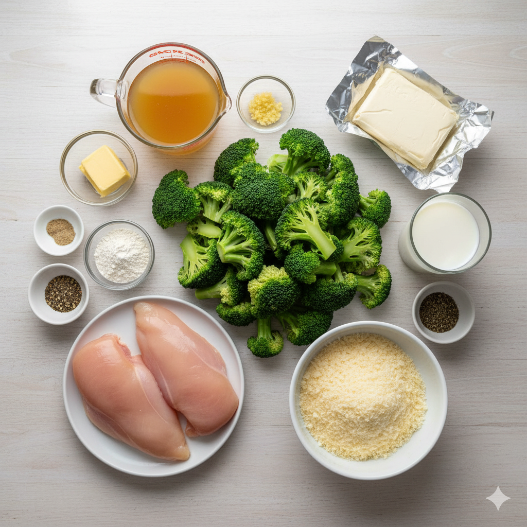 creamy chicken and broccoli pasta ingredients