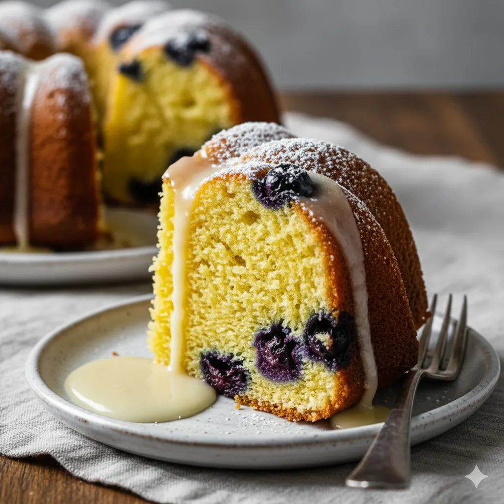 lemon blueberry bundt cake slice