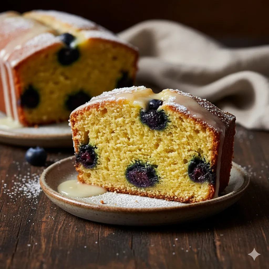 lemon blueberry loaf cake slice