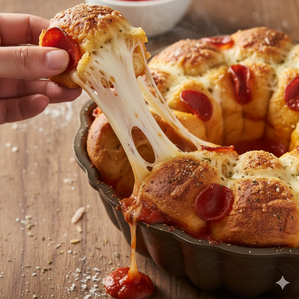 pulling monkey bread pizza recipe piece