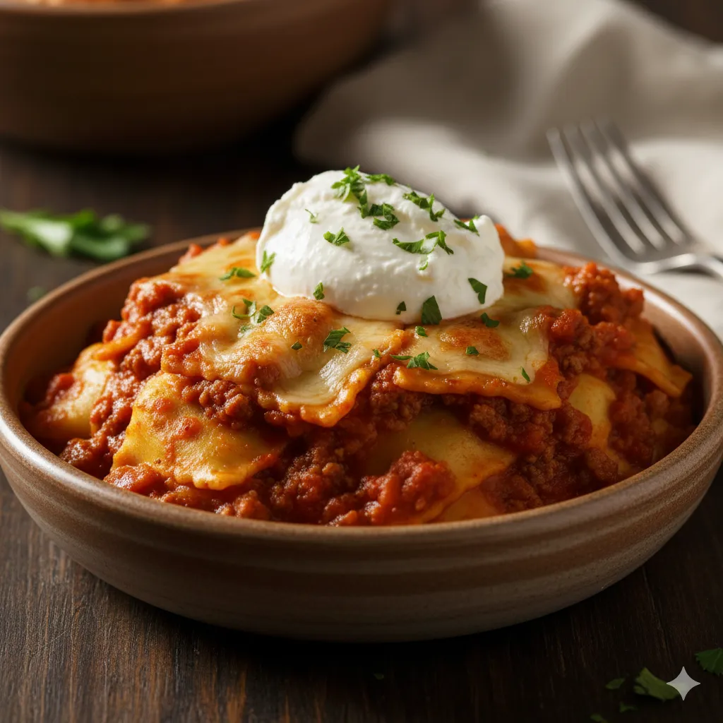 slow cooker lasagna ravioli plated