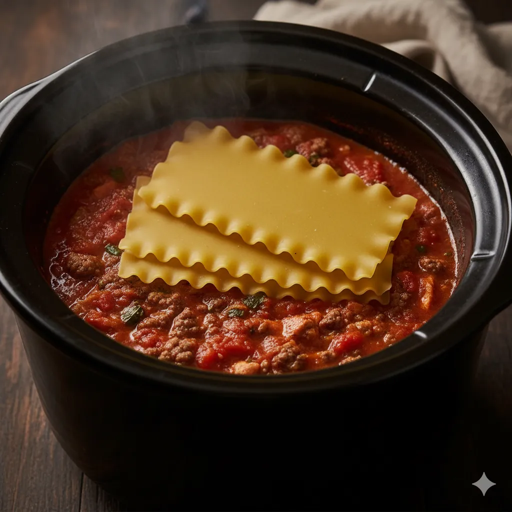 slow cooker lasagna soup noodles added
