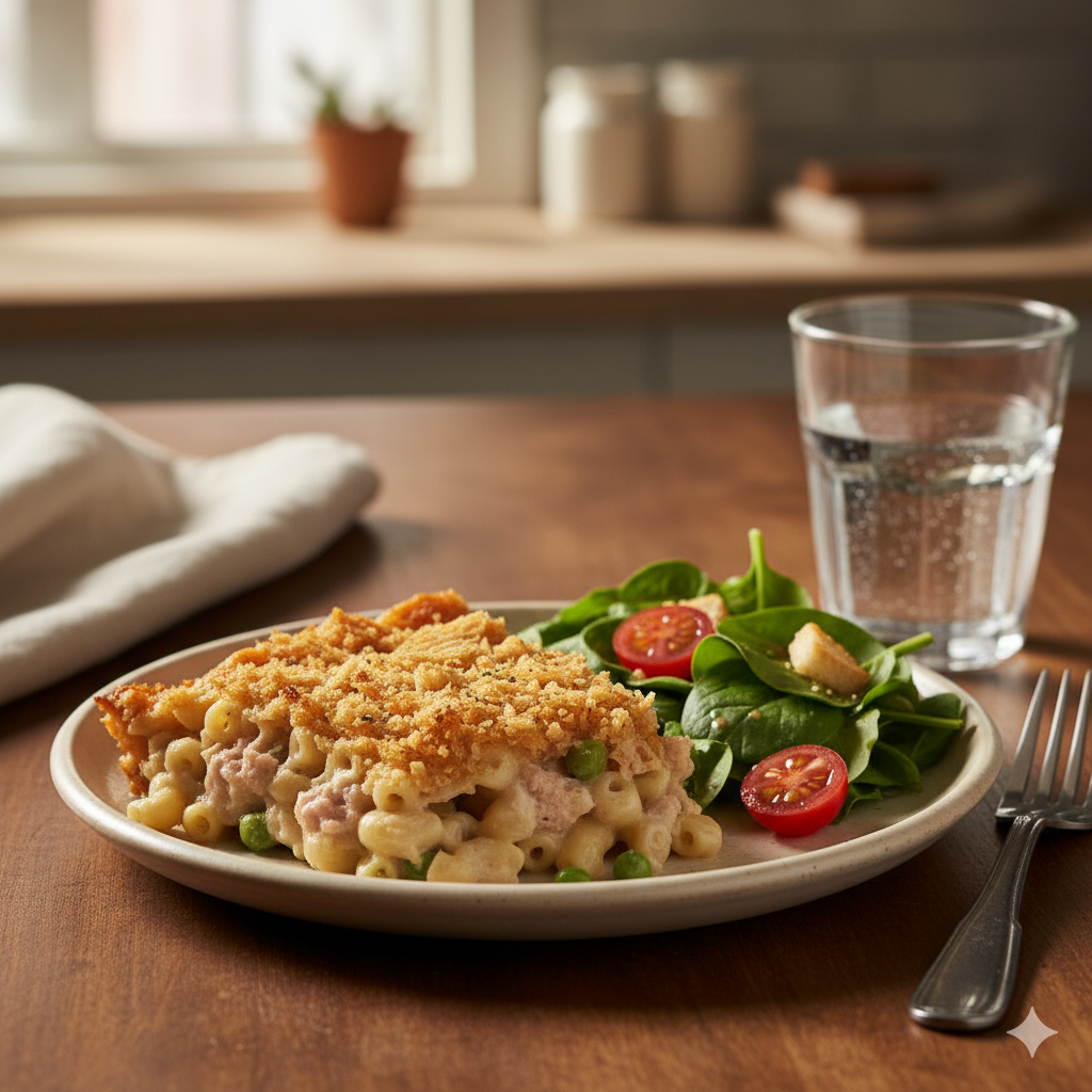 tuna casserole plated dinner
