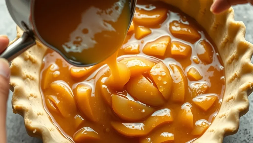 pouring apple pie recipe filling