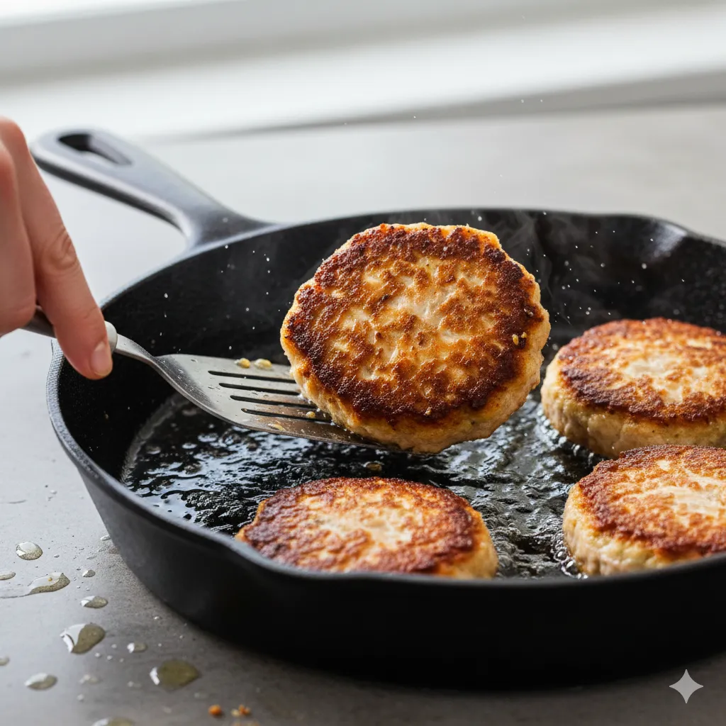 cooking salmon patties in skillet