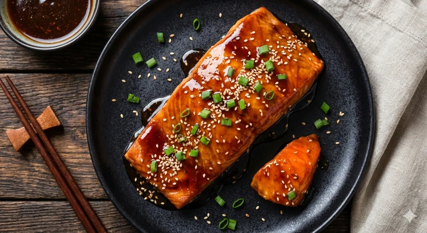 teriyaki salmon recipe glistening glaze flatlay