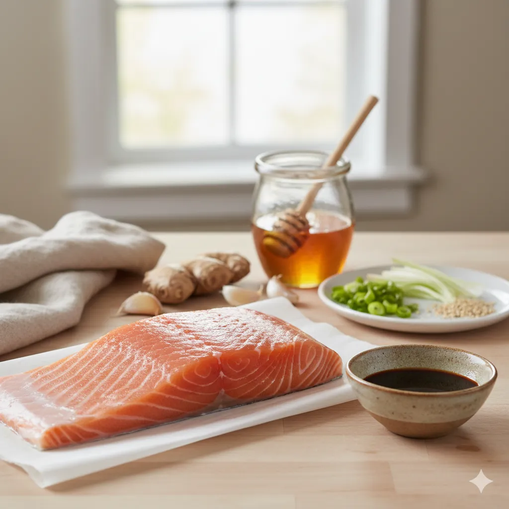 teriyaki salmon recipe ingredients layout