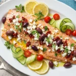 mediterranean salmon recipe finished dish platter