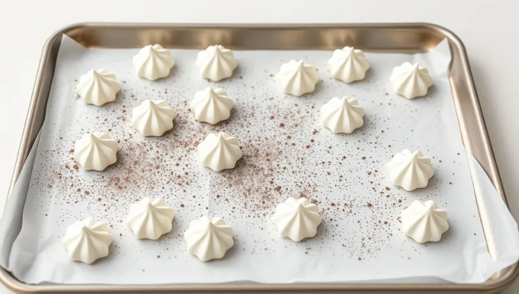 meringue cookies recipe on baking sheet