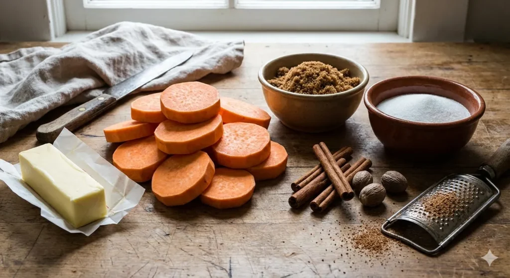 raw sweet potato ingredients for candied yams
