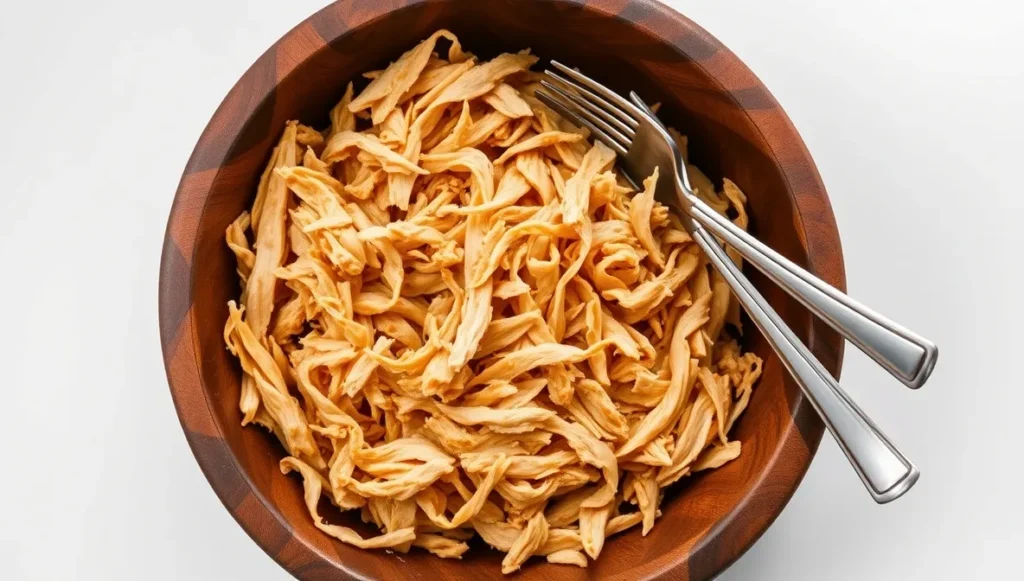 shredded chicken recipes wooden bowl texture