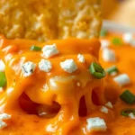 cheesy buffalo chicken dip scoop close up