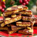 christmas crack recipe stacked on festive plate