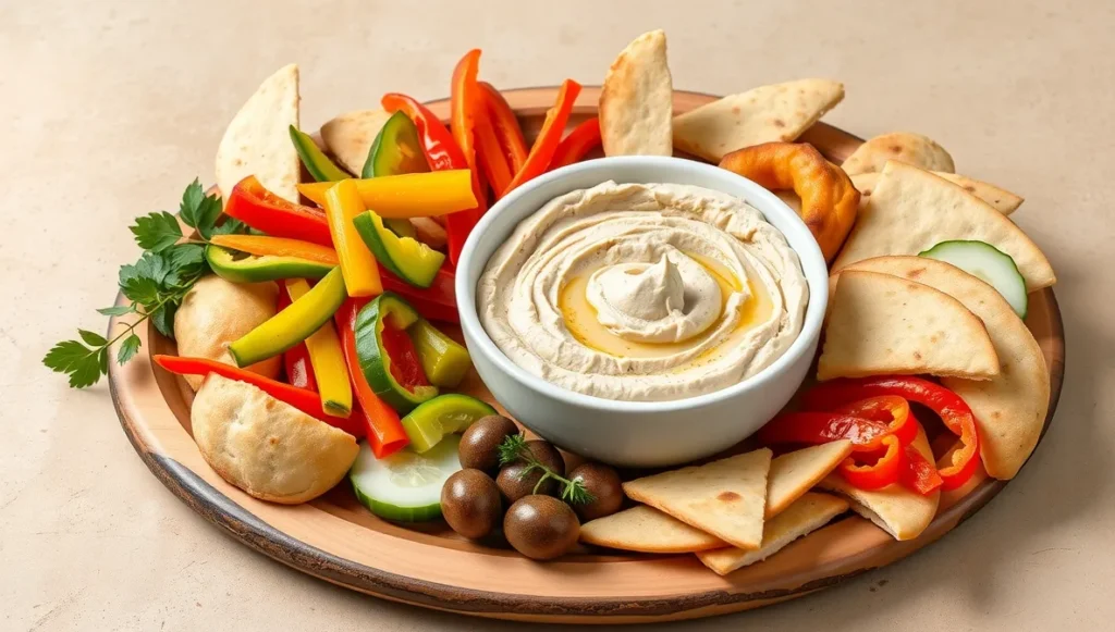 mediterranean platter with tahini free hummus dip