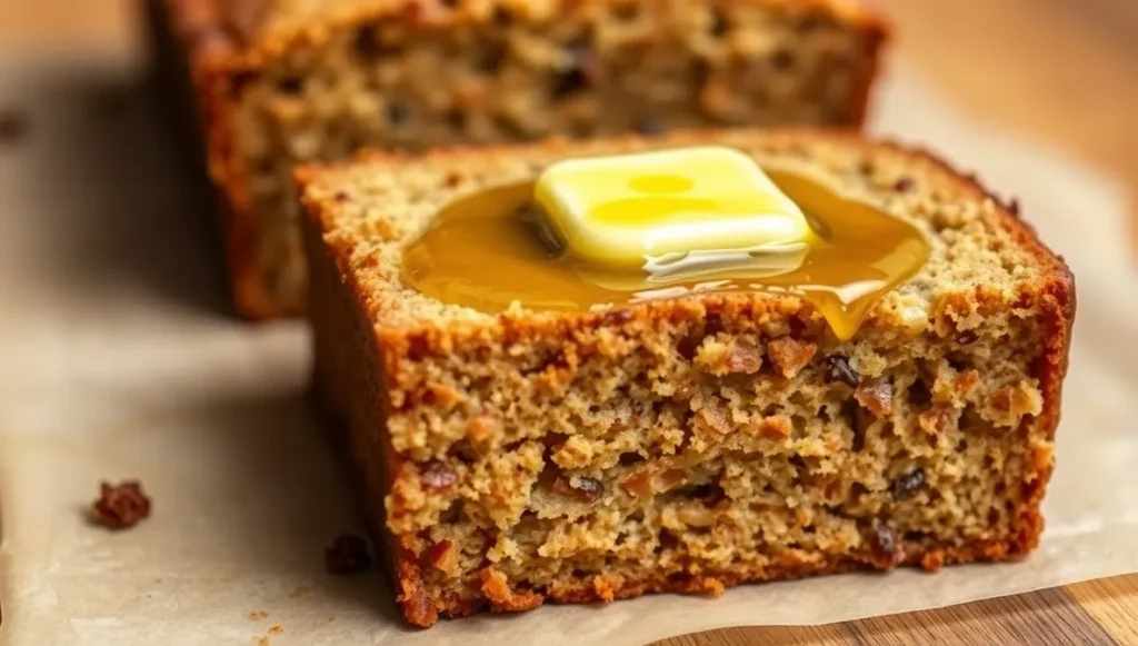 moist slice of gluten free banana bread with butter