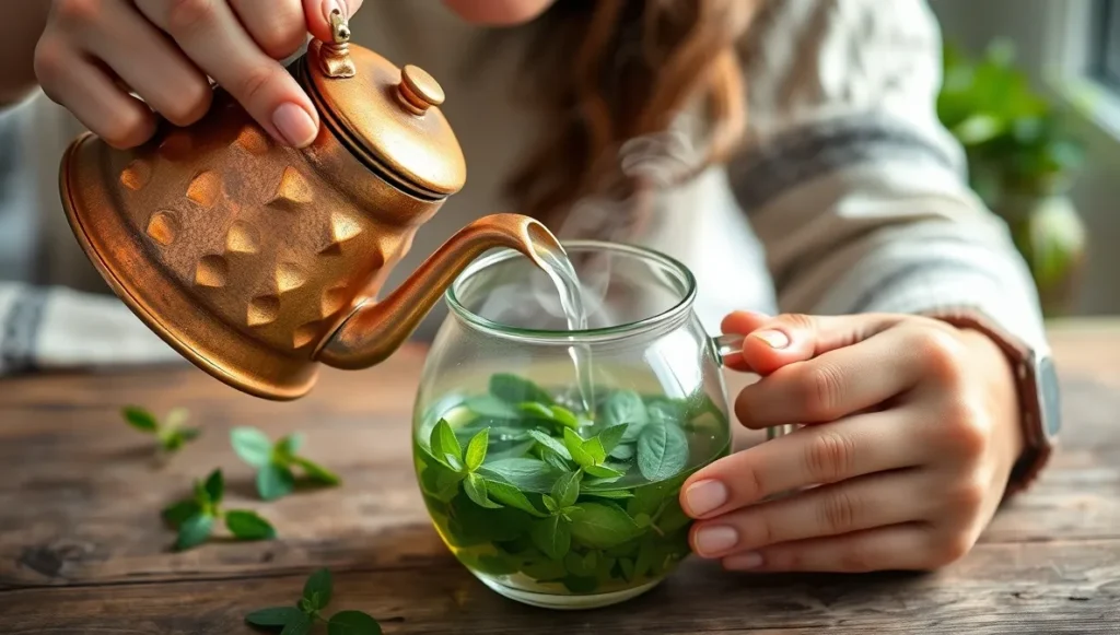pouring-hot-water-for-homemade-lemon-balm-tea