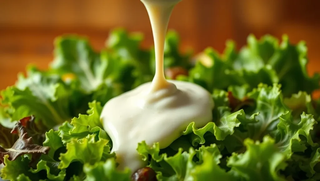 drizzling-buttermilk-ranch-on-fresh-salad