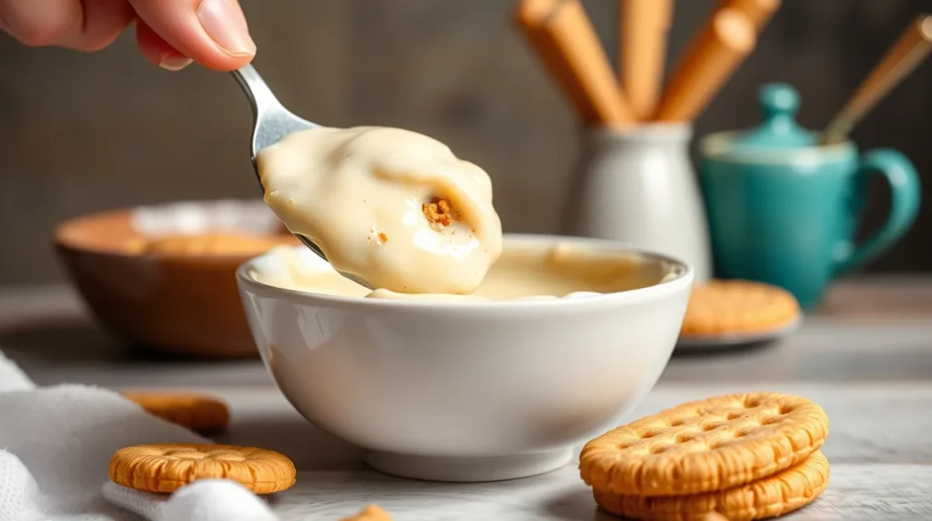 scooping magnolia banana pudding from trifle bowl